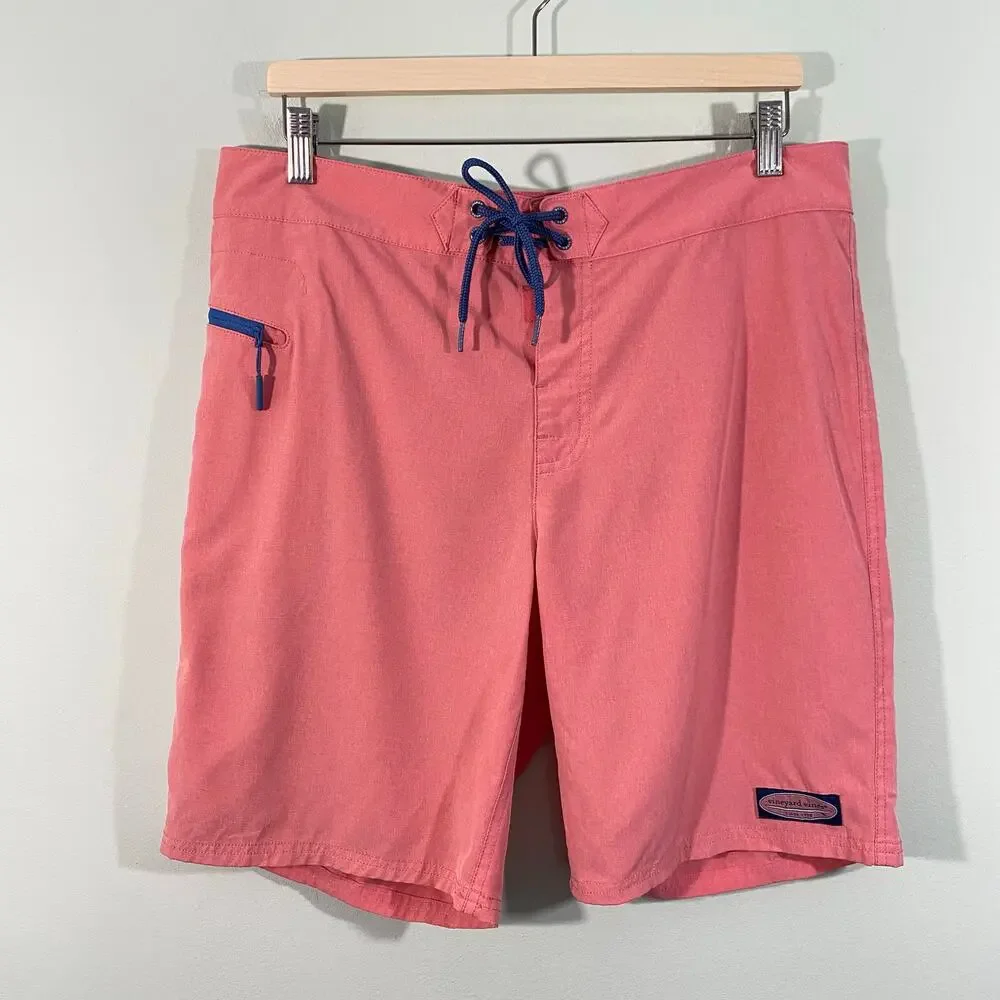 Vineyard Vines Men Pink Logo Patch Swim Trunk Size 32